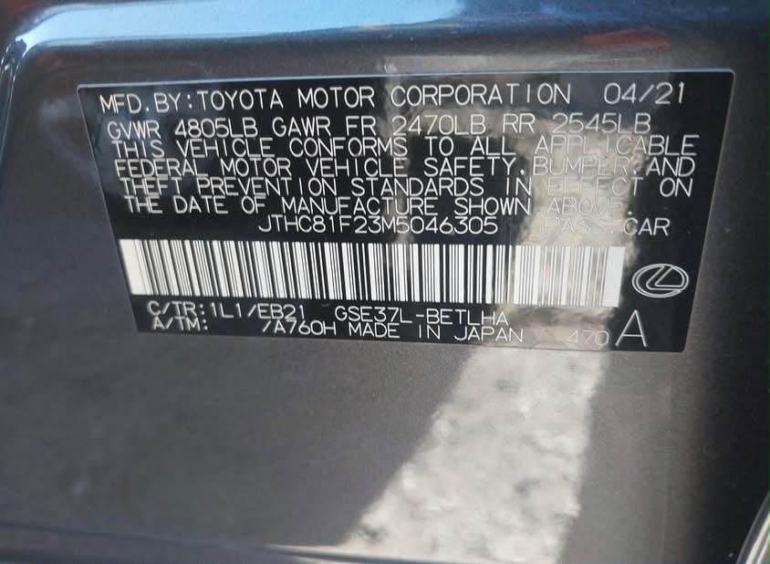 2021 Lexus IS 350 | Gray | 3.5L RWD | VIN: JTHC81F23M5046305