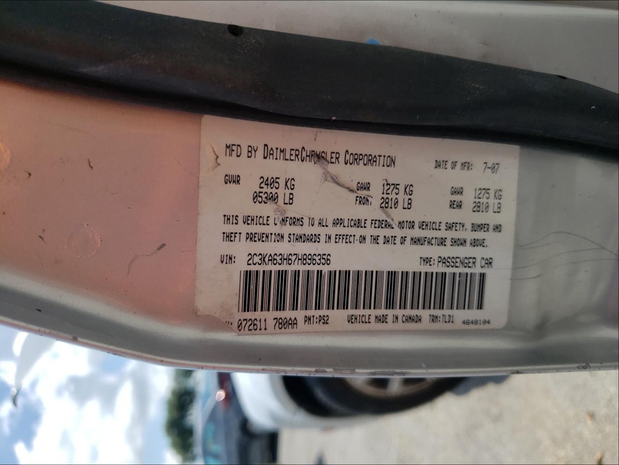 2007 CHRYSLER 300C - 2C3KA63H67H896356