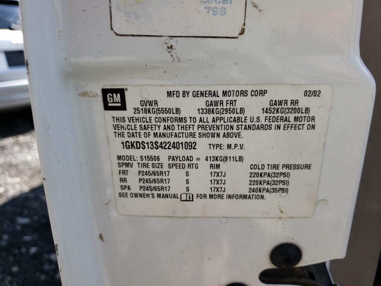 2002 GMC ENVOY - 1GKDS13S422401092