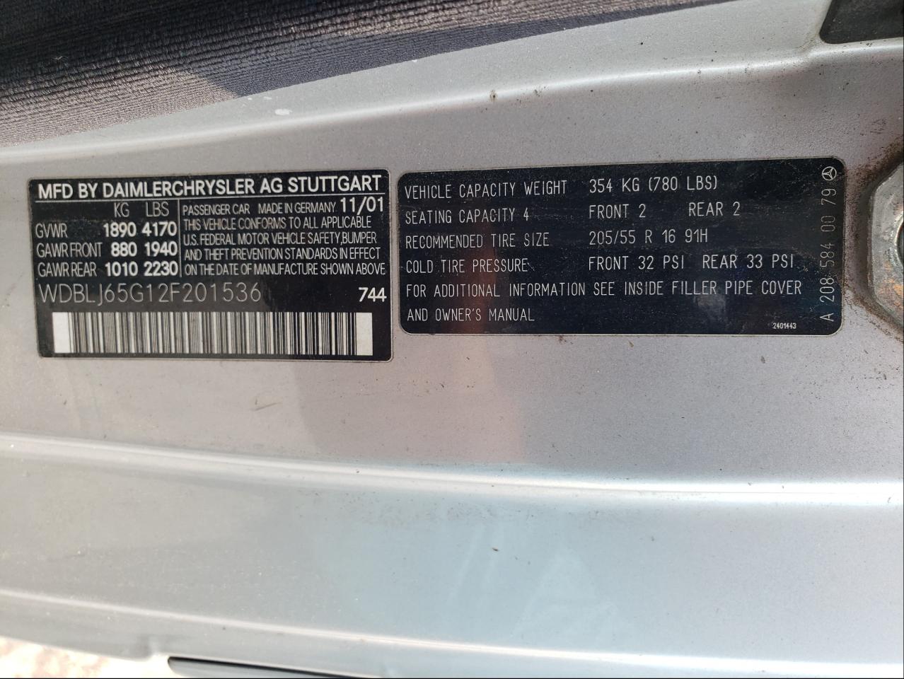 2002 MERCEDES-BENZ CLK 320 - WDBLJ65G12F201536