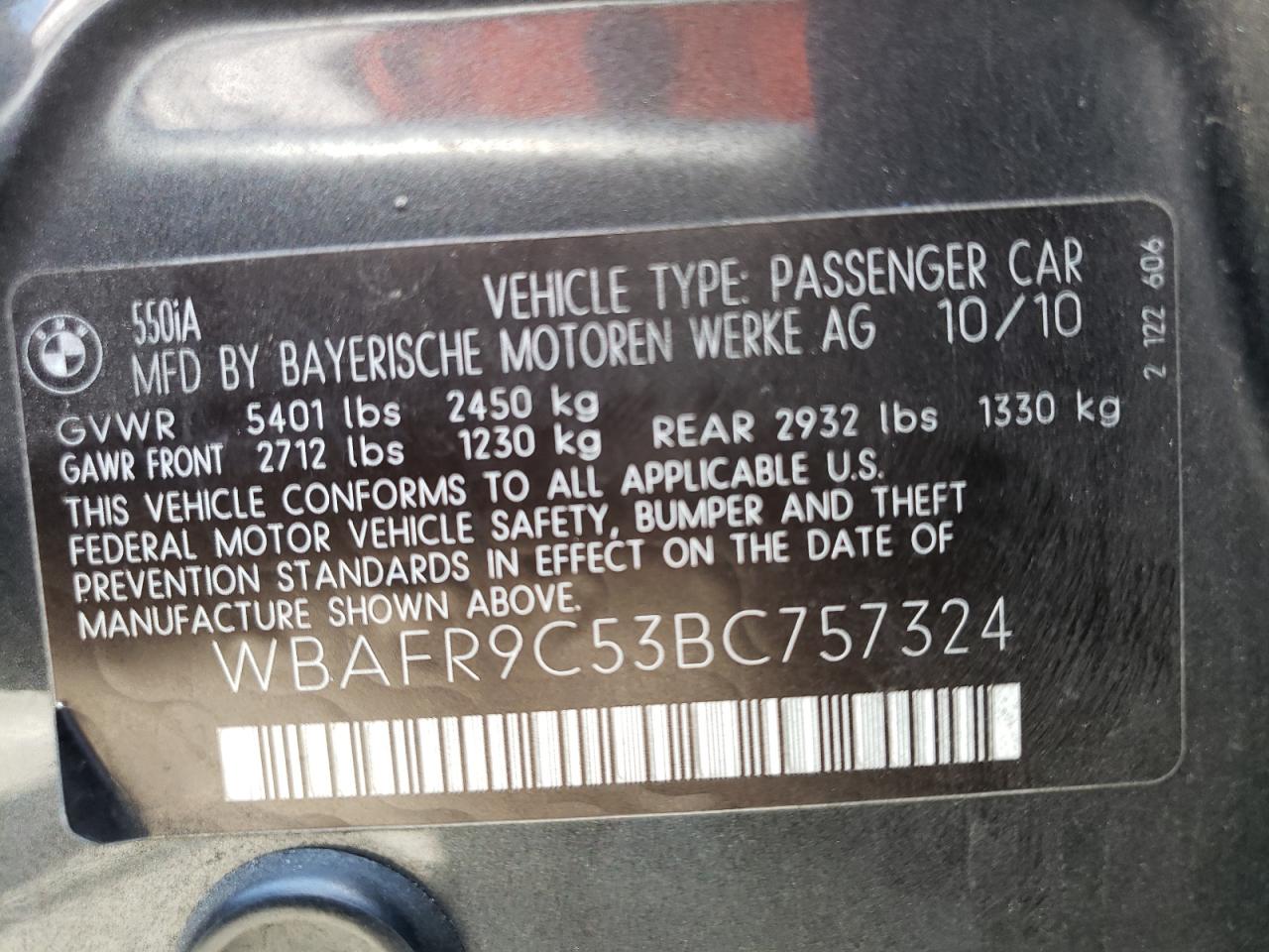 2011 BMW 550 I - WBAFR9C53BC757324