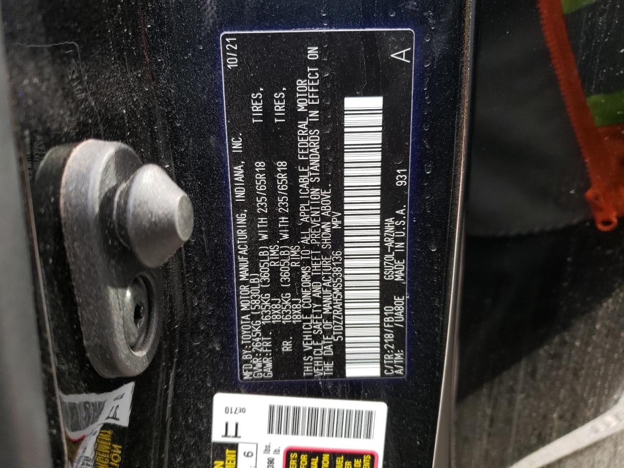 2021 TOYOTA HIGHLANDER - 5TDZZRAH5MS538136