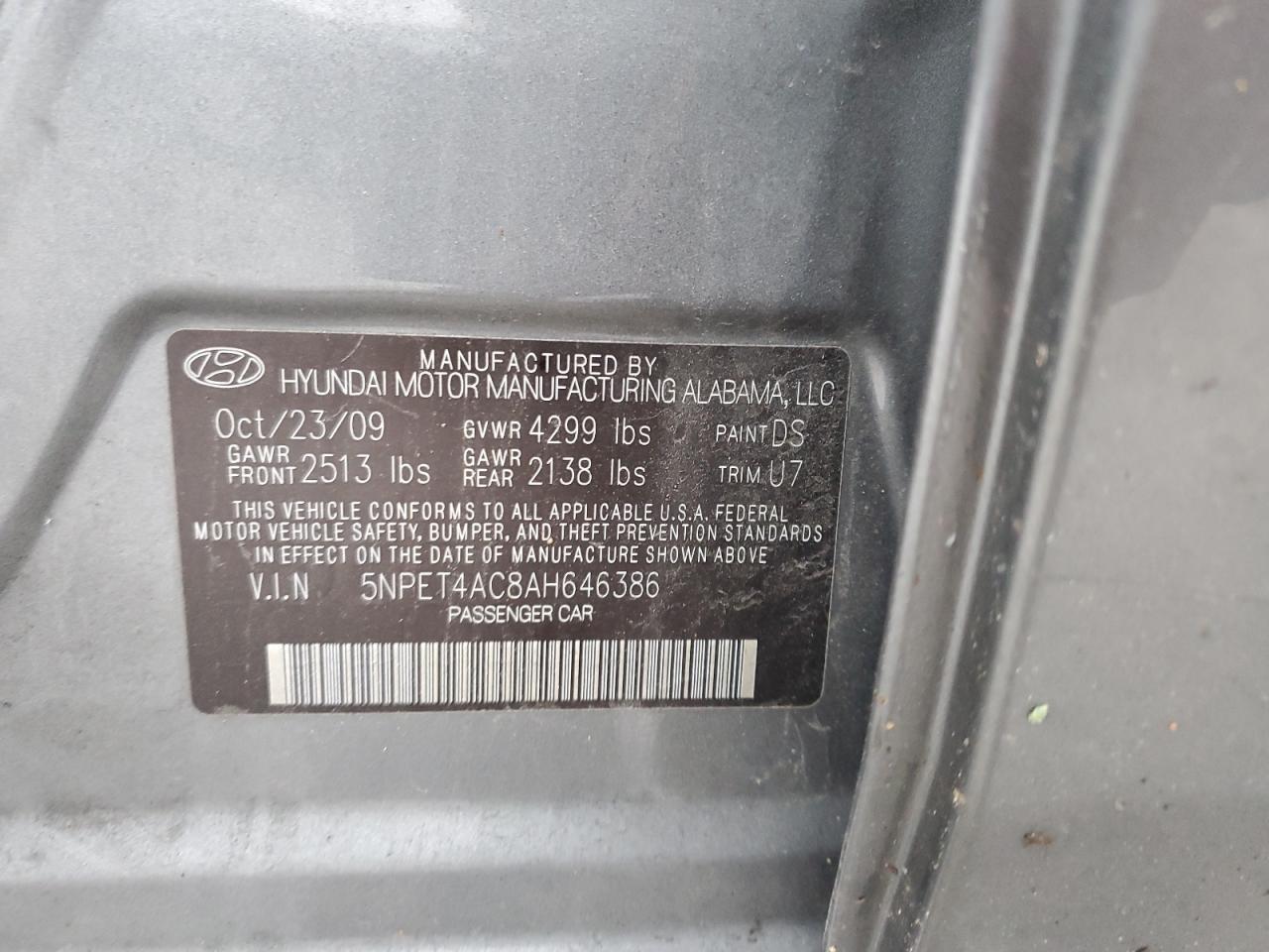 2010 HYUNDAI SONATA - 5NPET4AC8AH646386