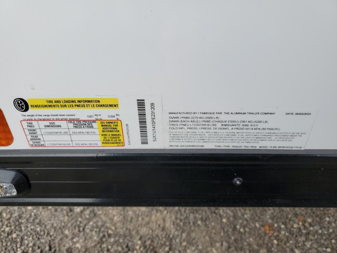 2023 ALUM TRAILER - 5JX1U1410PE231209