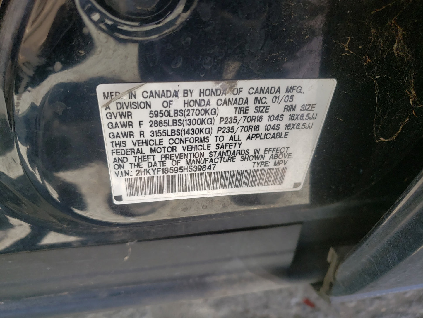 2005 HONDA PILOT - 2HKYF18595H539847