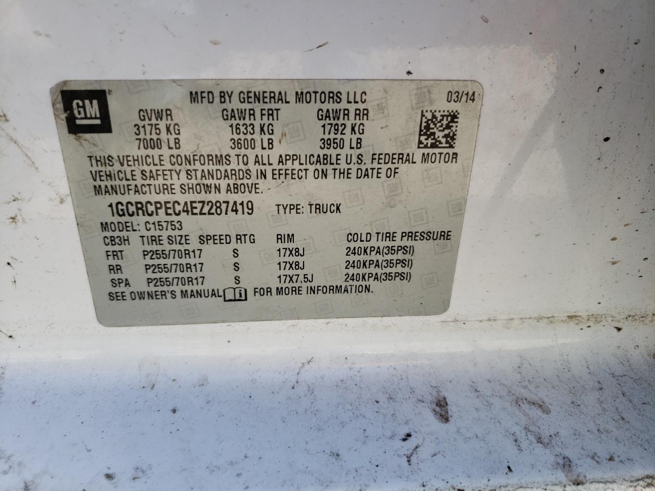 2014 CHEVROLET SILVERADO - 1GCRCPEC4EZ287419