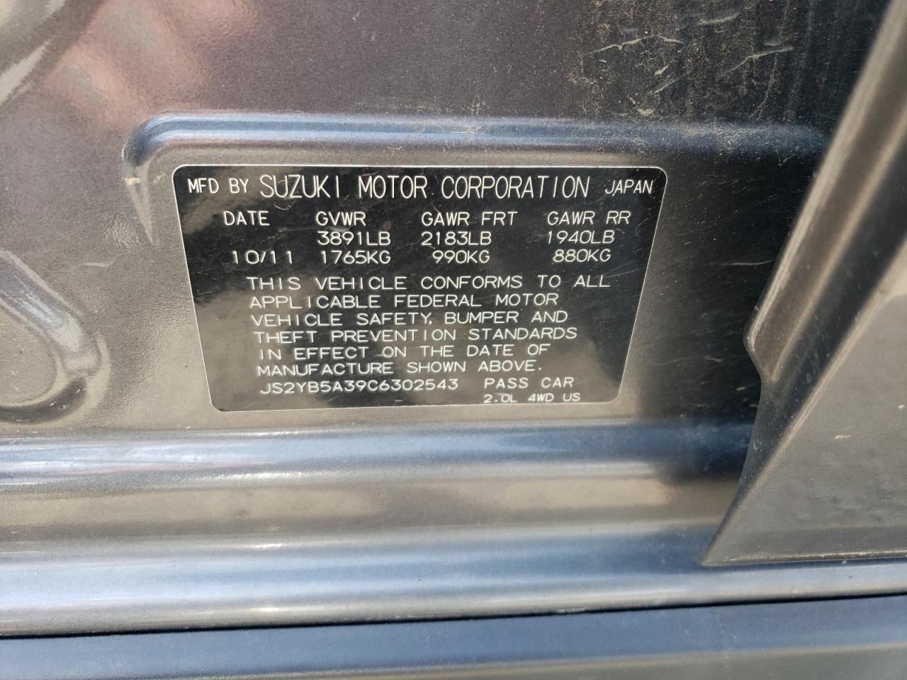 2012 SUZUKI SX4 - JS2YB5A39C6302543