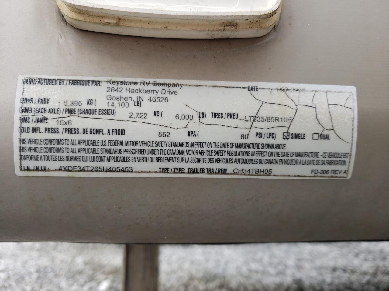 2005 CHAL CAMPER - 4YDF34T265H405453