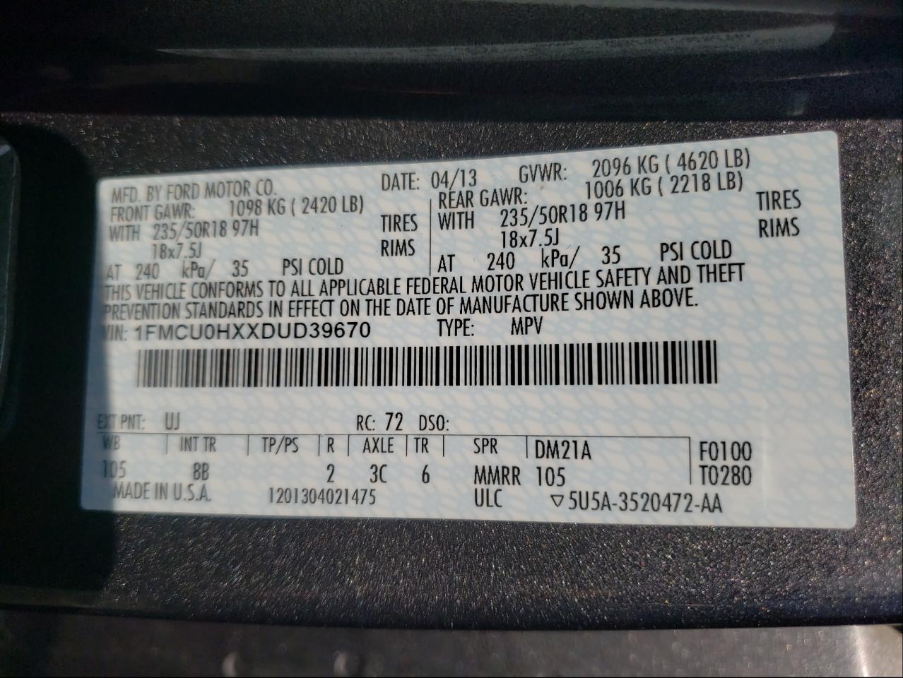 2013 FORD ESCAPE SEL - 1FMCU0HXXDUD39670