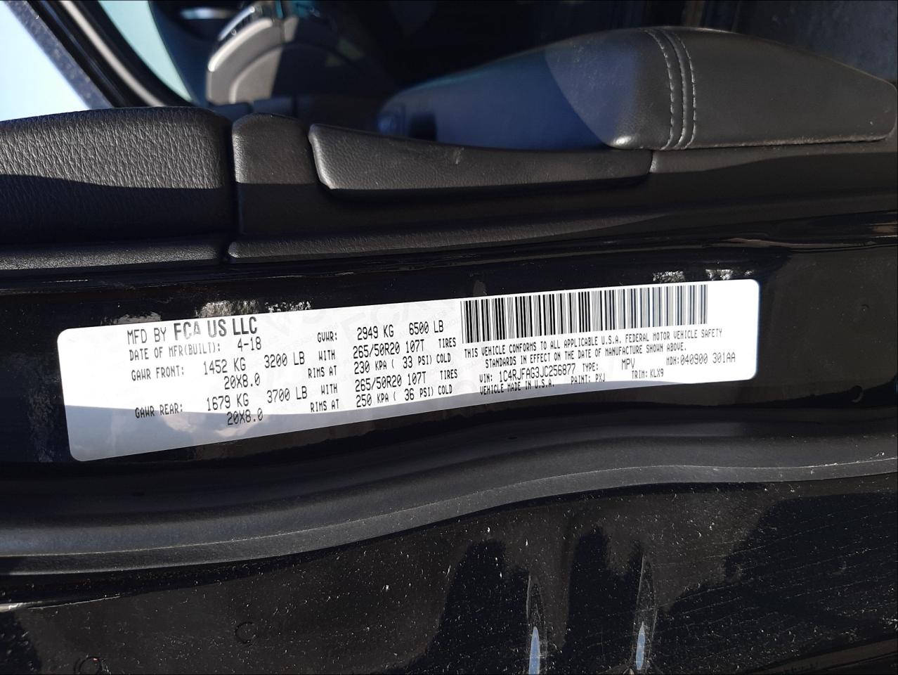 2018 JEEP GRAND CHER - 1C4RJFAG3JC256877