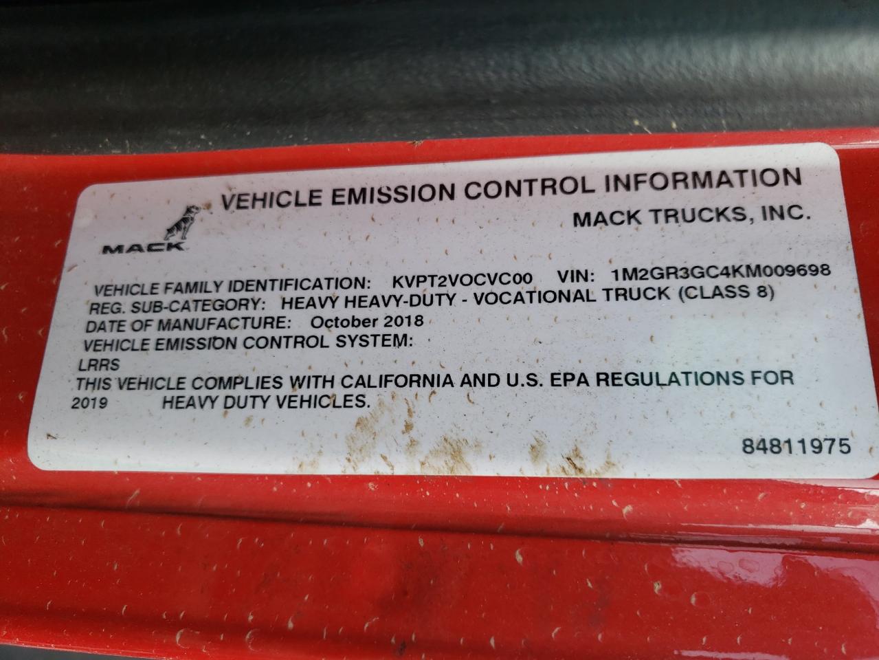 2019 MACK GRANITE - 1M2GR3GC4KM009698