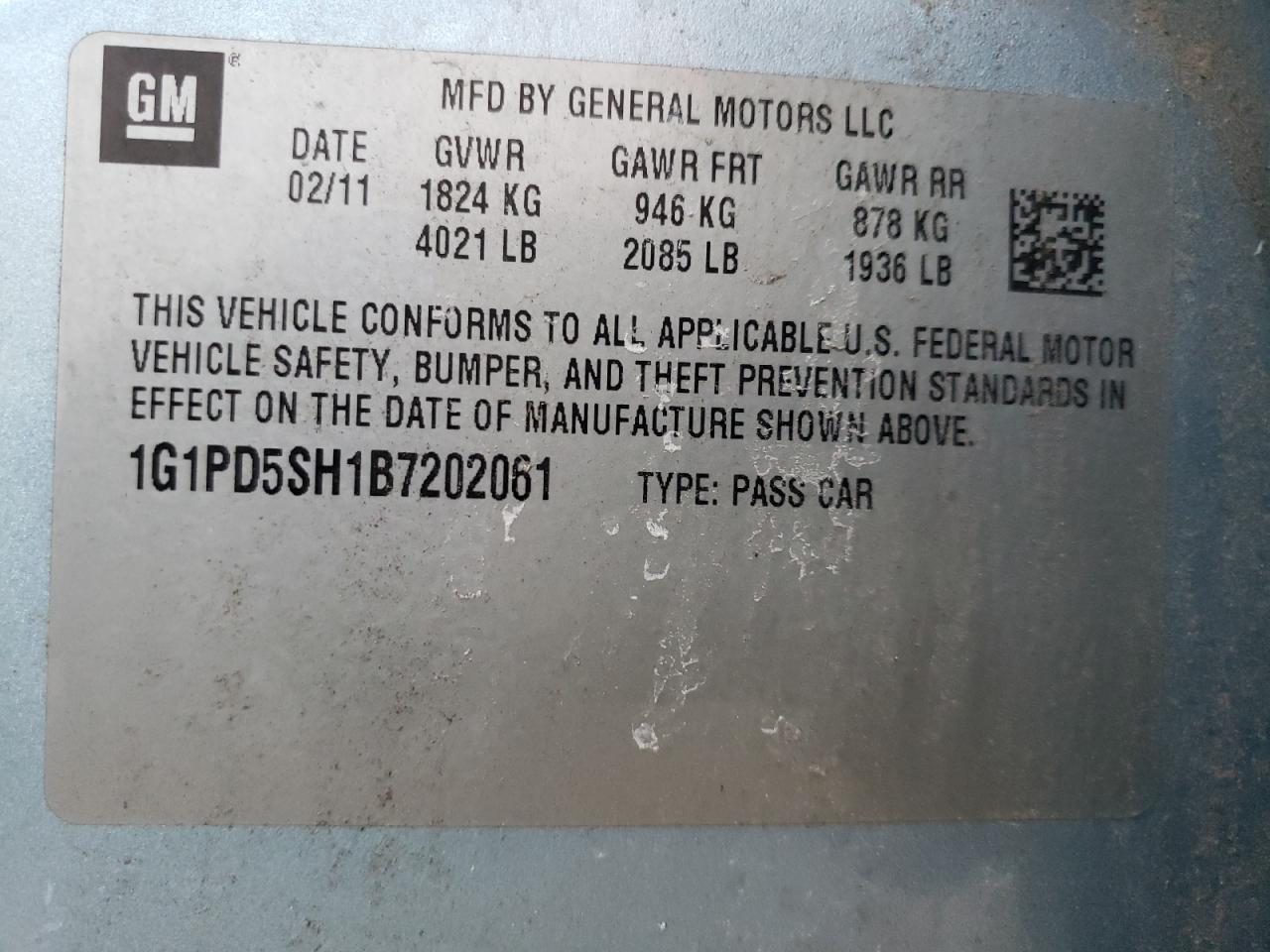 2011 CHEVROLET CRUZE LS - 1G1PD5SH1B7202061