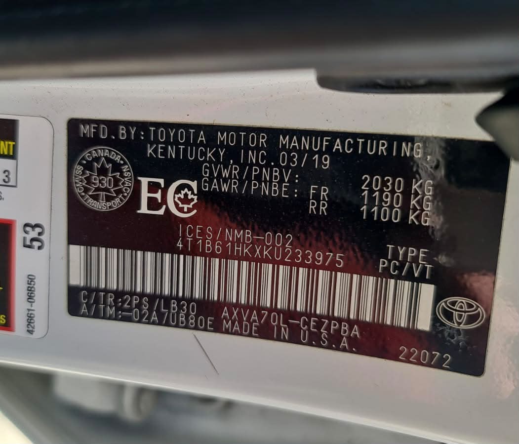 Toyota Camry XSE 2019 White – 2.5L FWD Sedan | VIN: 4T1B61HKXKU233975