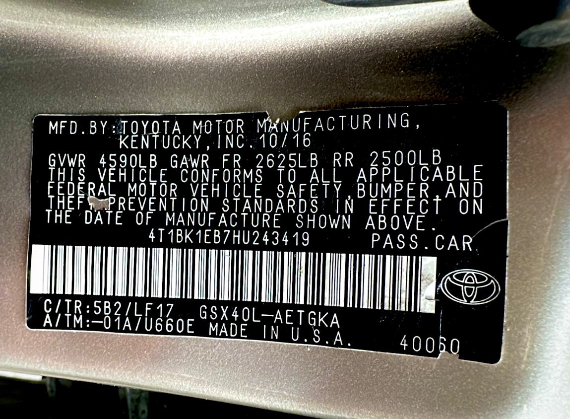 2017 Toyota Avalon XLE – Gold VIN: 4T1BK1EB7HU243419 – BidAutoCars