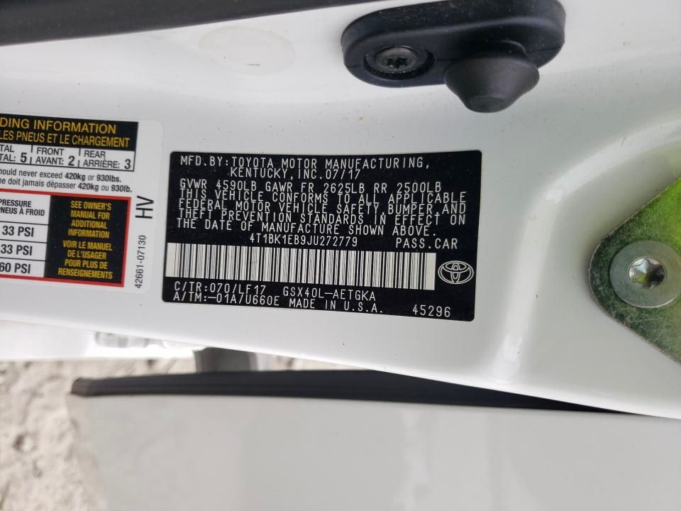 Toyota Avalon Xle 2018 White 3.5L 6 vin: 4T1BK1EB9JU272779