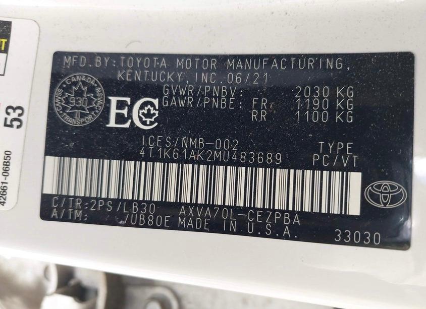 Toyota Camry XSE 2021 White – 2.5L FWD Sport Sedan | VIN: 4T1K61AK2MU483689