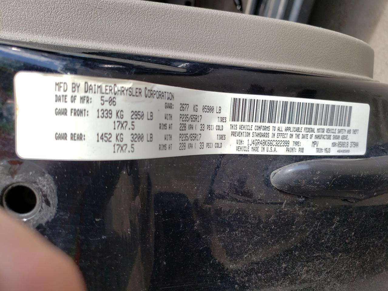 2006 JEEP GRAND CHER - 1J4GR48K66C322399