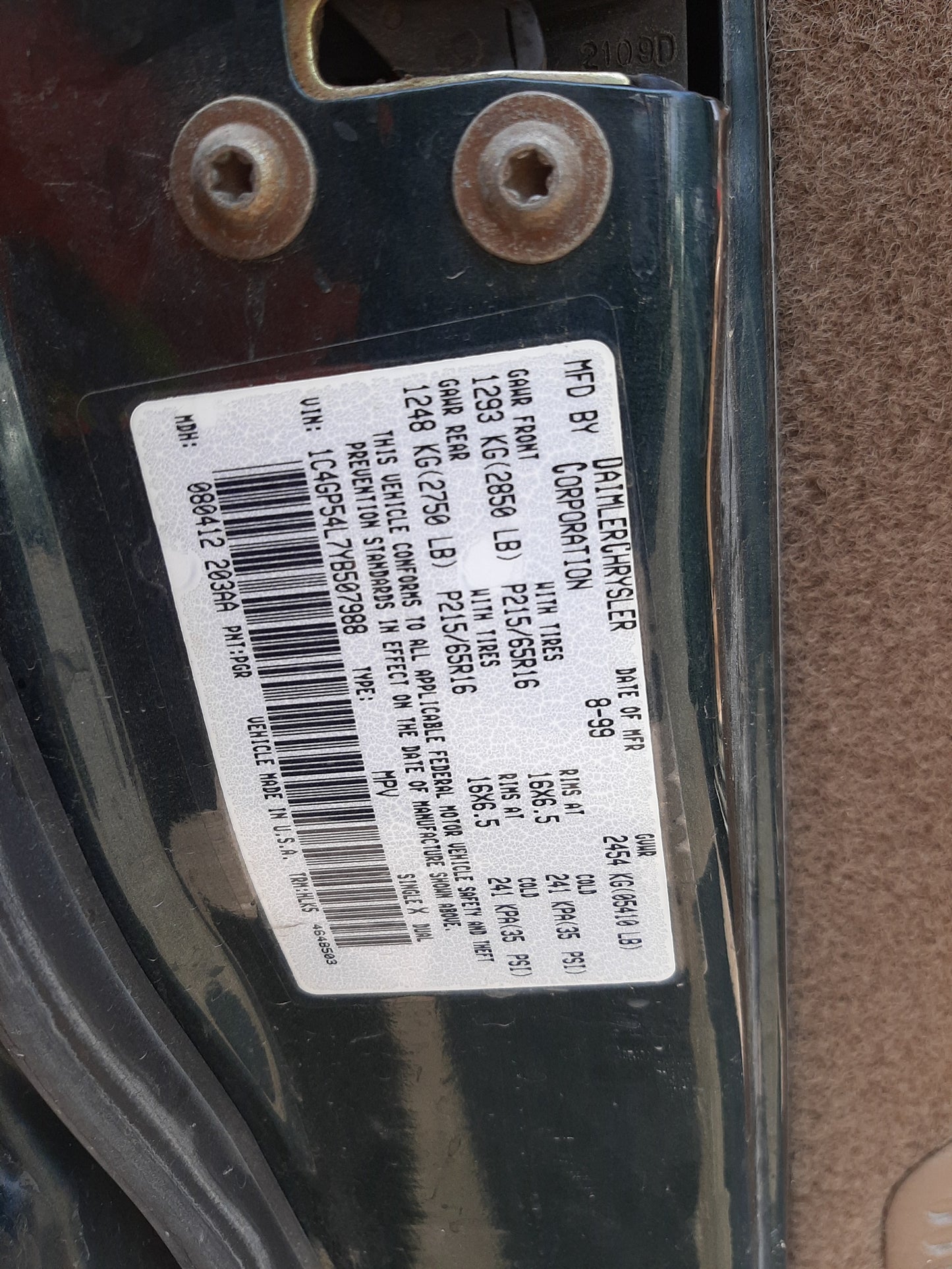 2000 CHRYSLER TOWN & COU - 1C4GP54L7YB507988