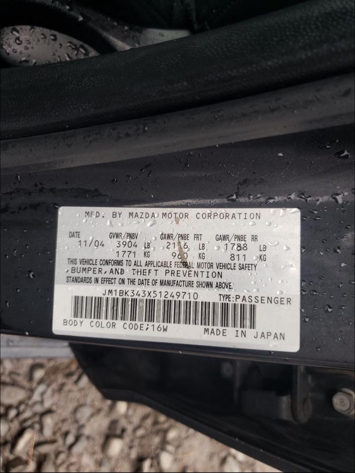 2005 MAZDA 3 HATCHBAC - JM1BK343X51249710