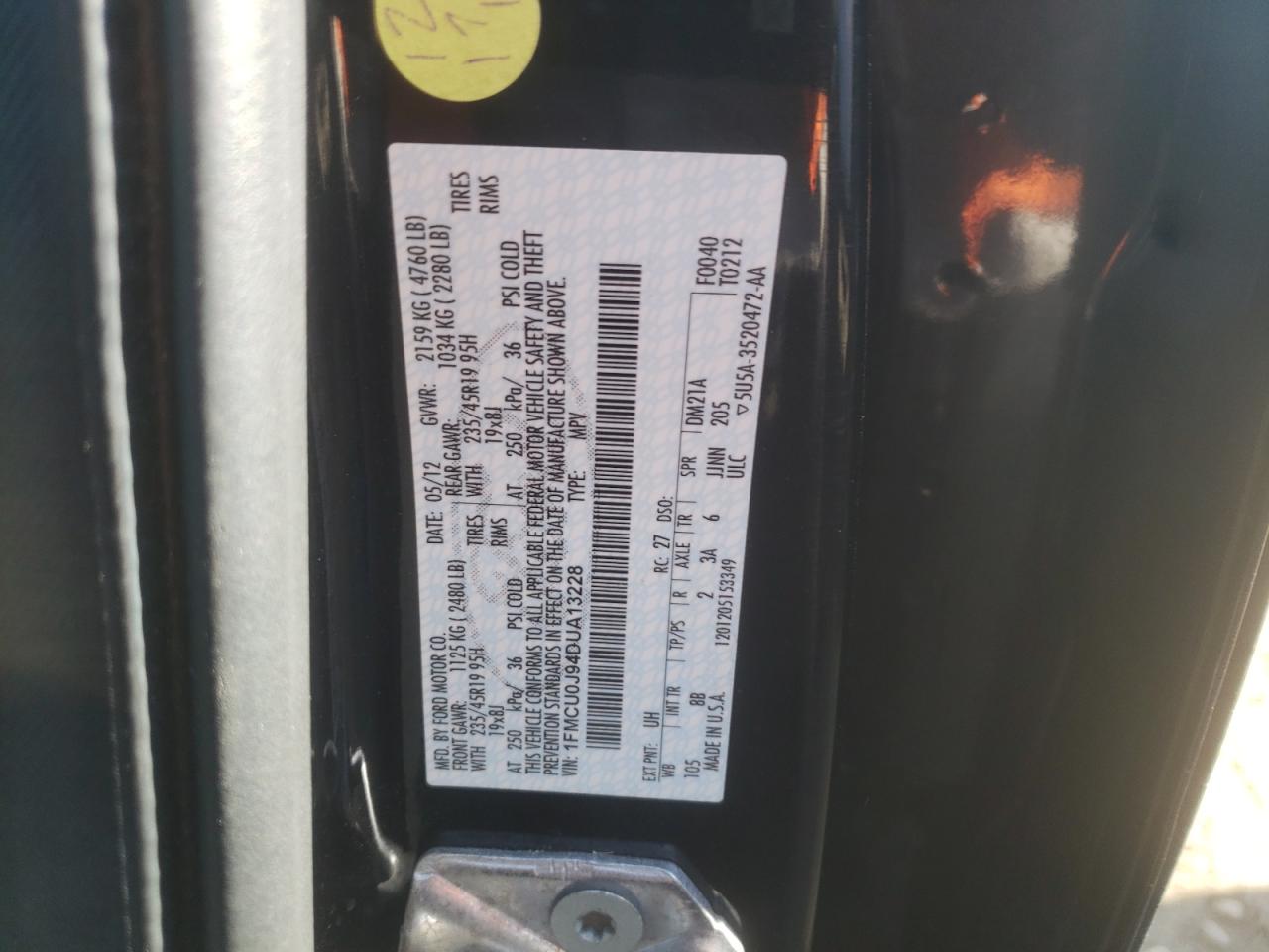 2013 FORD ESCAPE TIT - 1FMCU0J94DUA13228