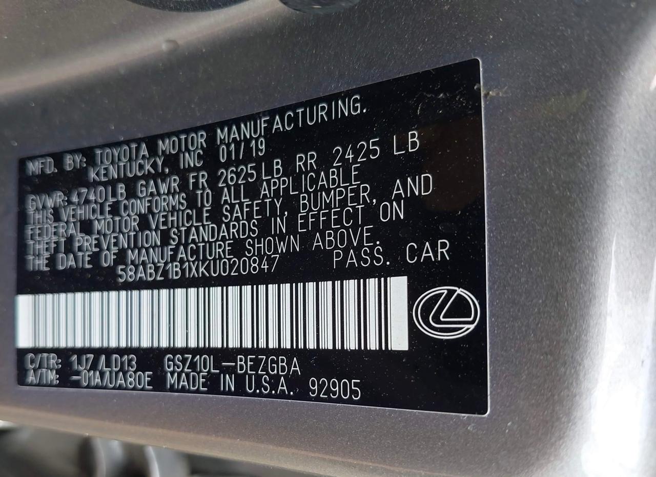 LEXUS ES 350 2019 gray vin:‏58ABZ1B1XKU020847 – BidAutoCars