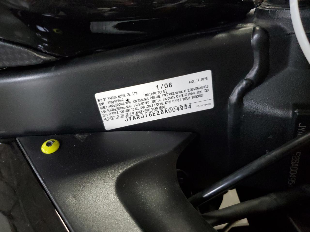 2008 YAMAHA YZFR6 - JYARJ16E28A004954
