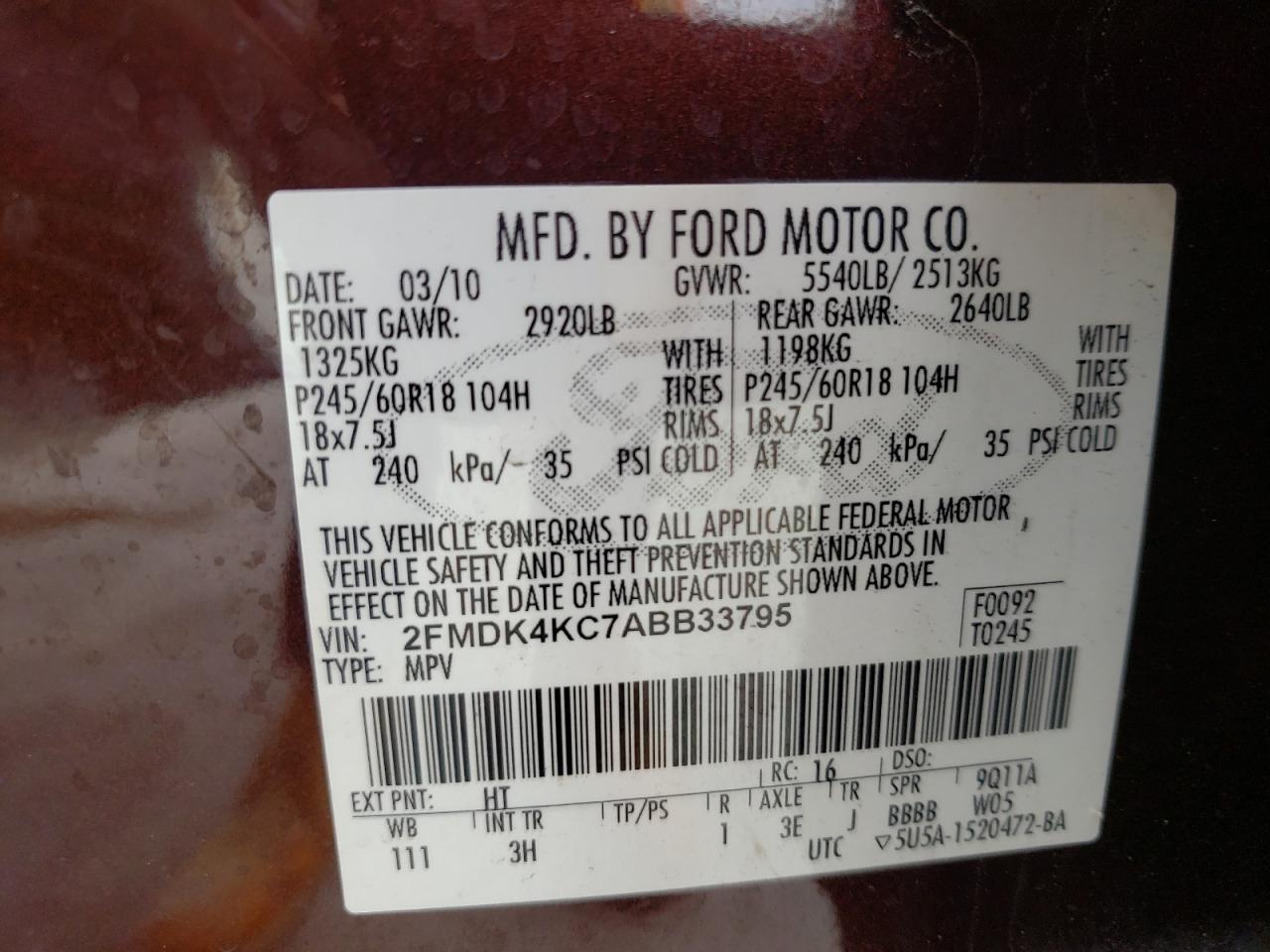 2010 FORD EDGE LIMIT - 2FMDK4KC7ABB33795