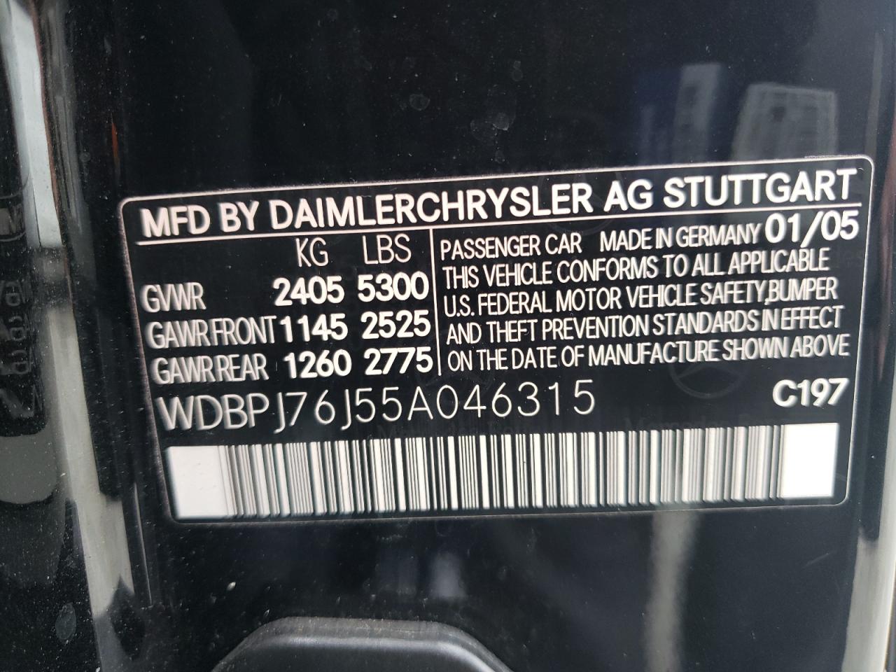 2005 MERCEDES-BENZ CL 600 - WDBPJ76J55A046315