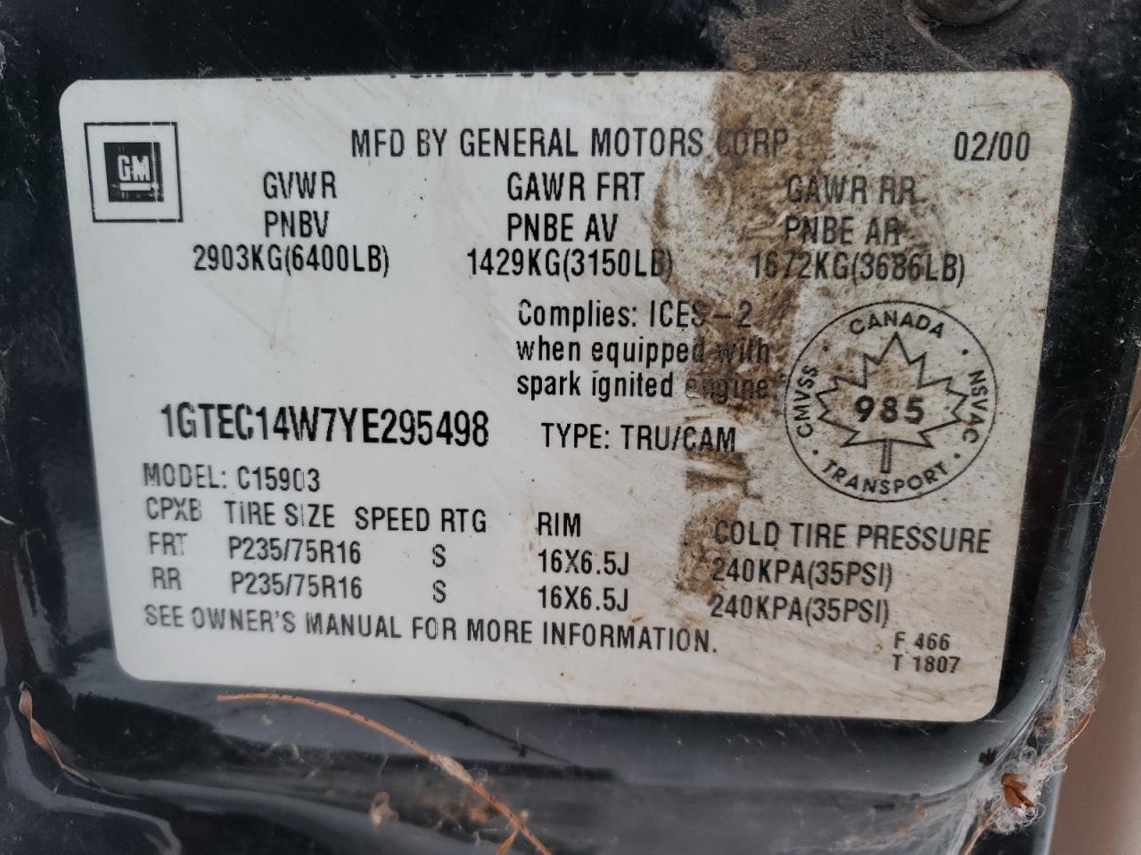 2000 GMC NEW SIERRA - 1GTEC14W7YE295498