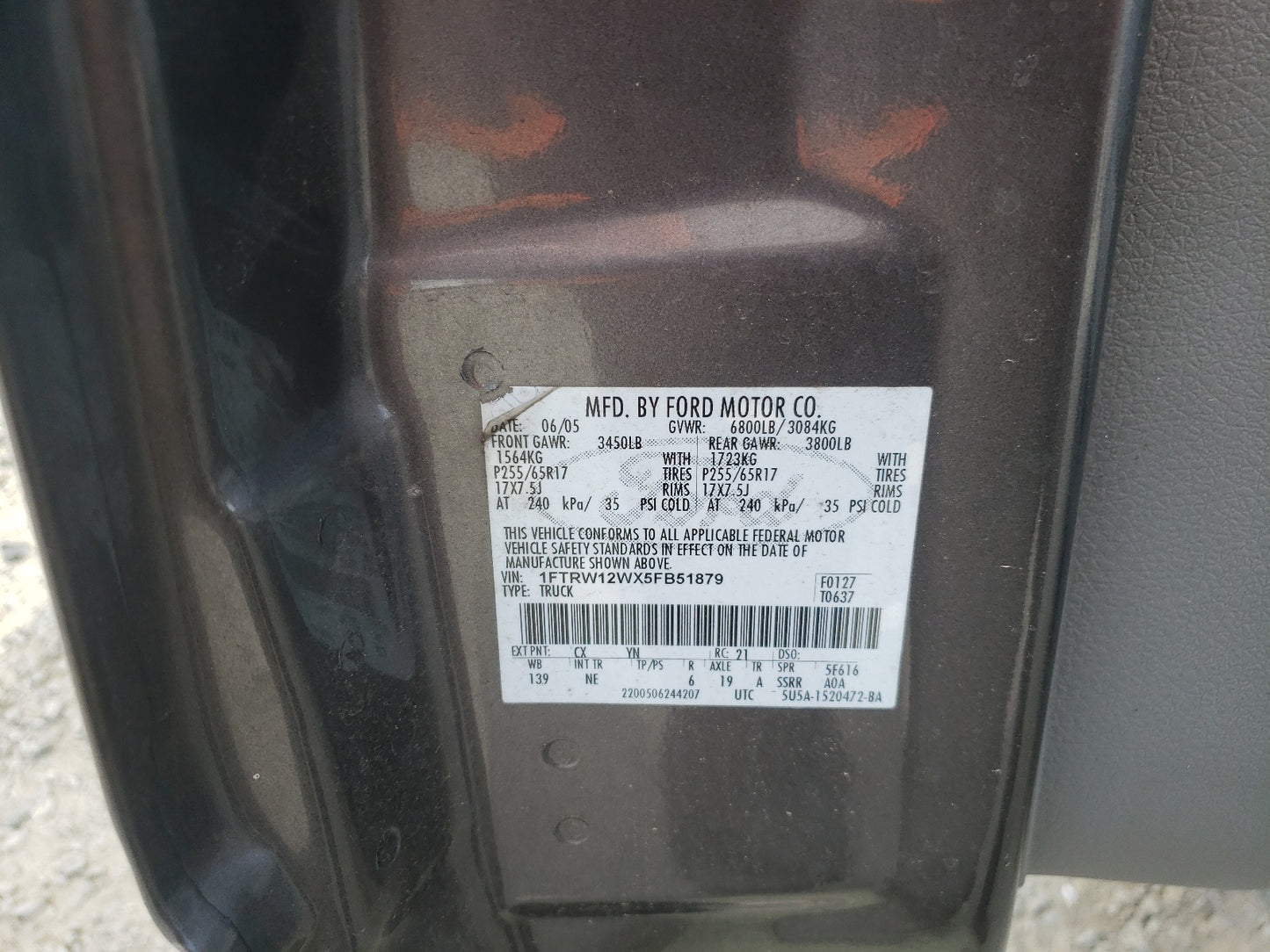 2005 FORD F150 SUPER - 1FTRW12WX5FB51879