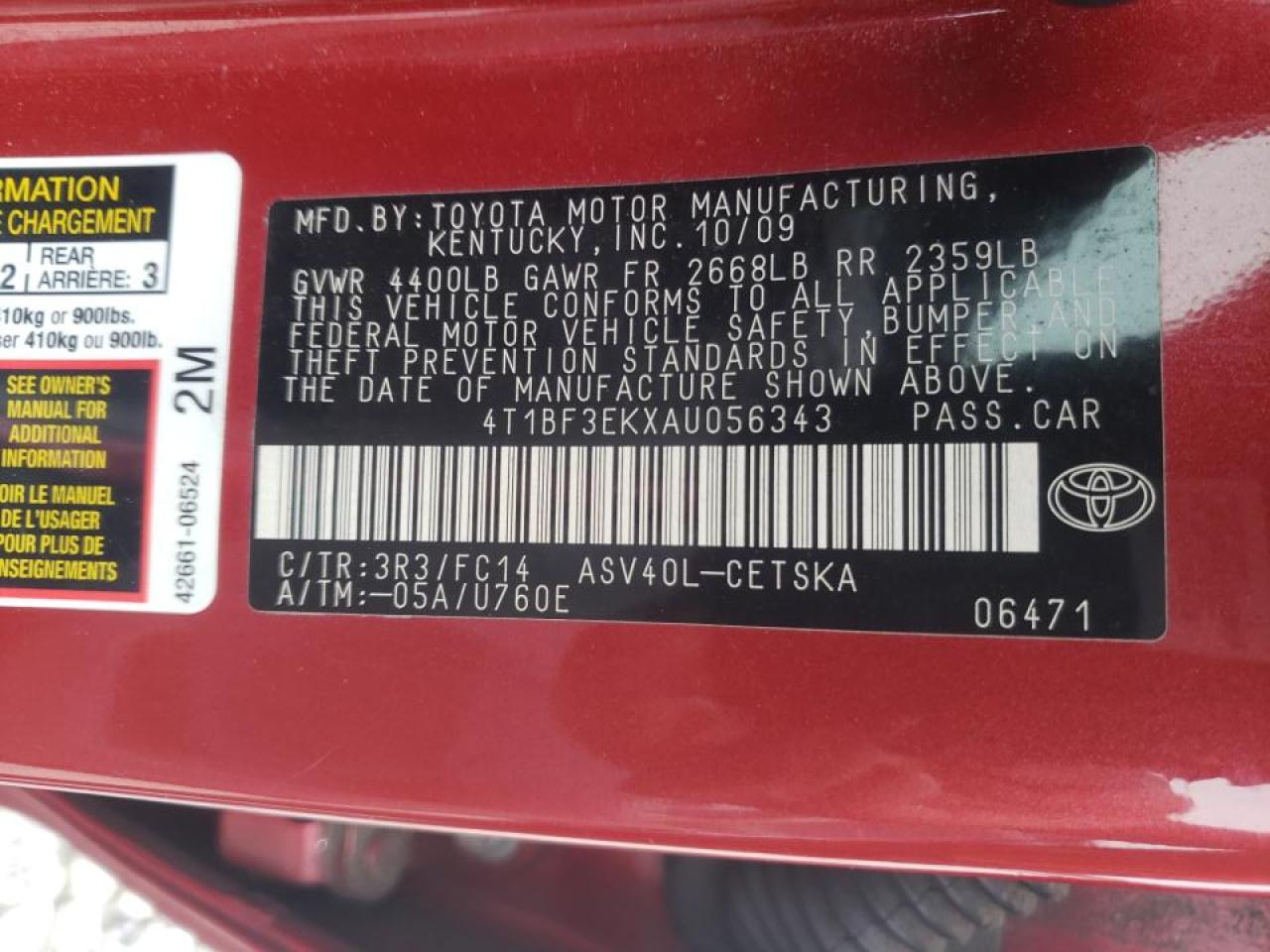 2010 TOYOTA CAMRY BASE - 4T1BF3EKXAU056343