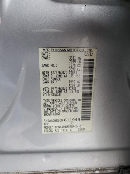 2012 NISSAN ARMADA SV - 5N1AA0NE6CN611949