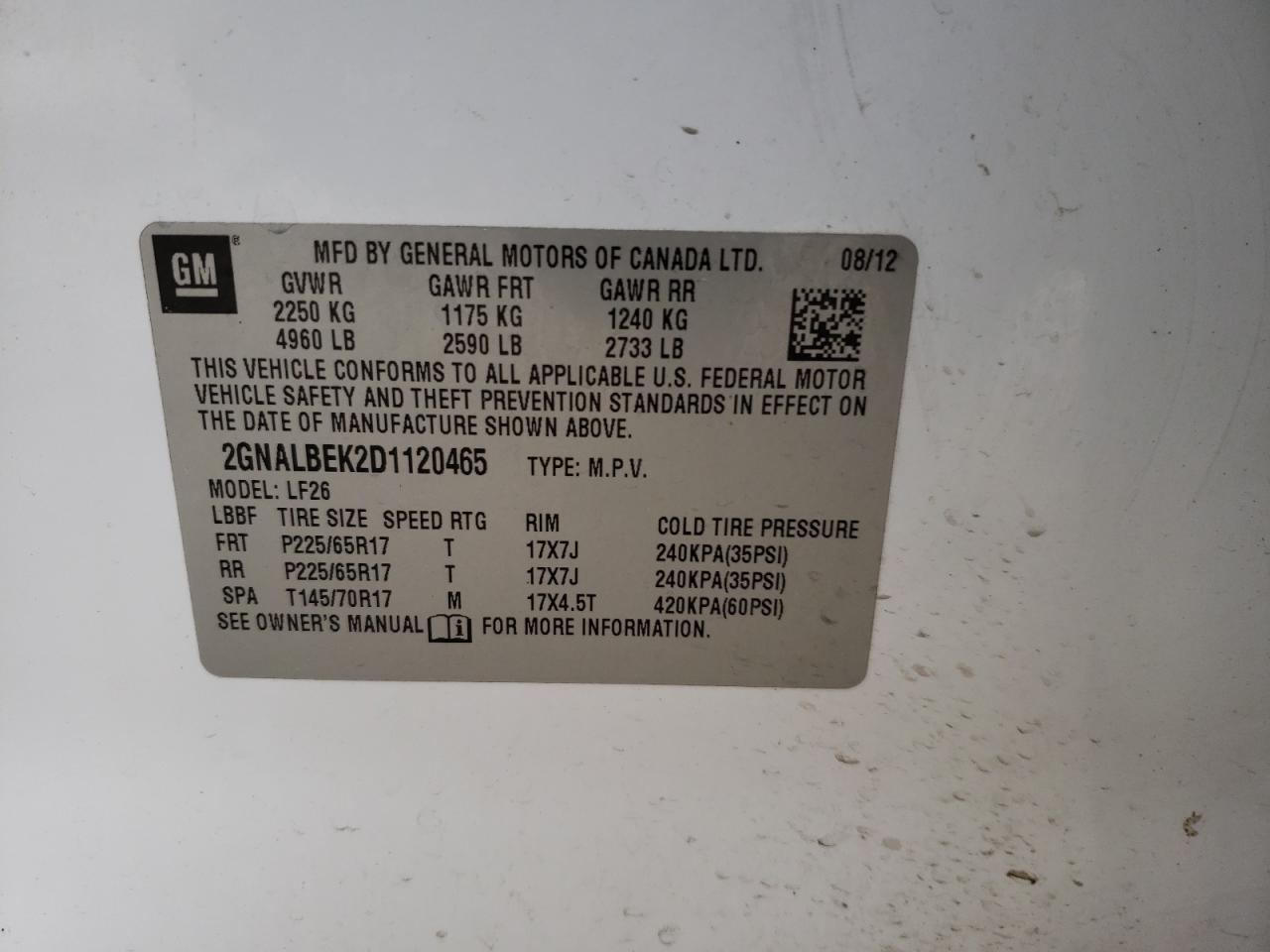 2013 CHEVROLET EQUINOX LS - 2GNALBEK2D1120465