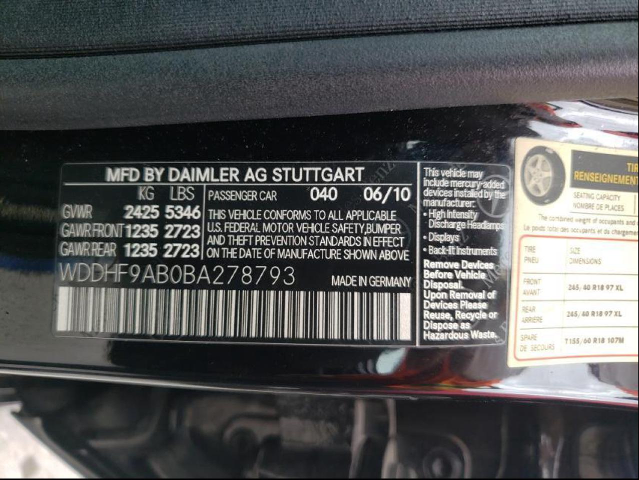 2011 MERCEDES-BENZ E 550 4MAT - WDDHF9AB0BA278793