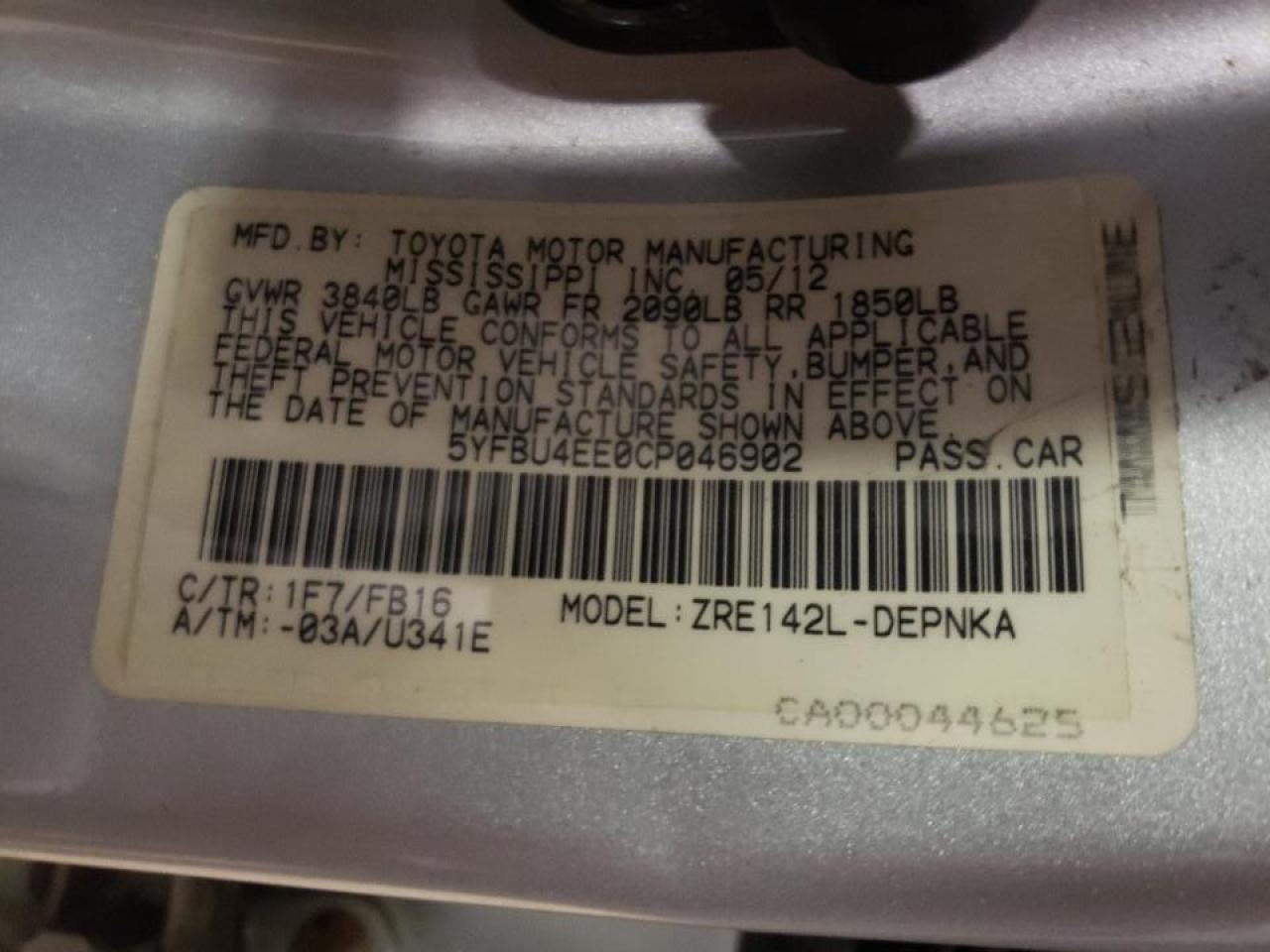 2012 TOYOTA COROLLA BA - 5YFBU4EE0CP046902