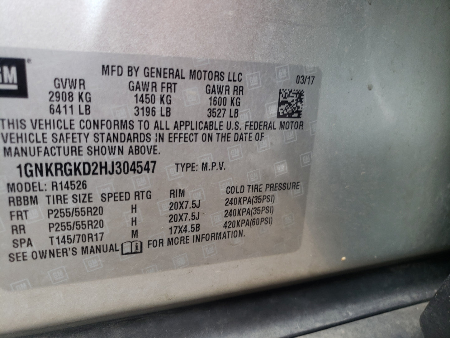 2017 CHEVROLET TRAVERSE L - 1GNKRGKD2HJ304547