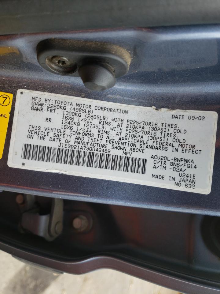 2003 TOYOTA HIGHLANDER - JTEGD21A730049489