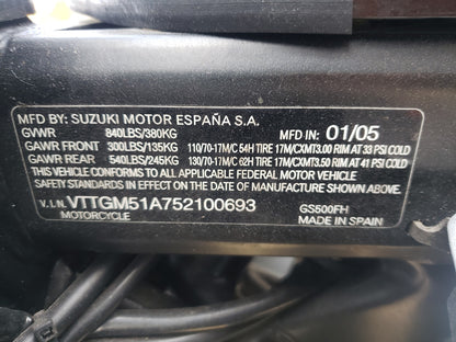 2005 SUZUKI GS500 FK - VTTGM51A752100693