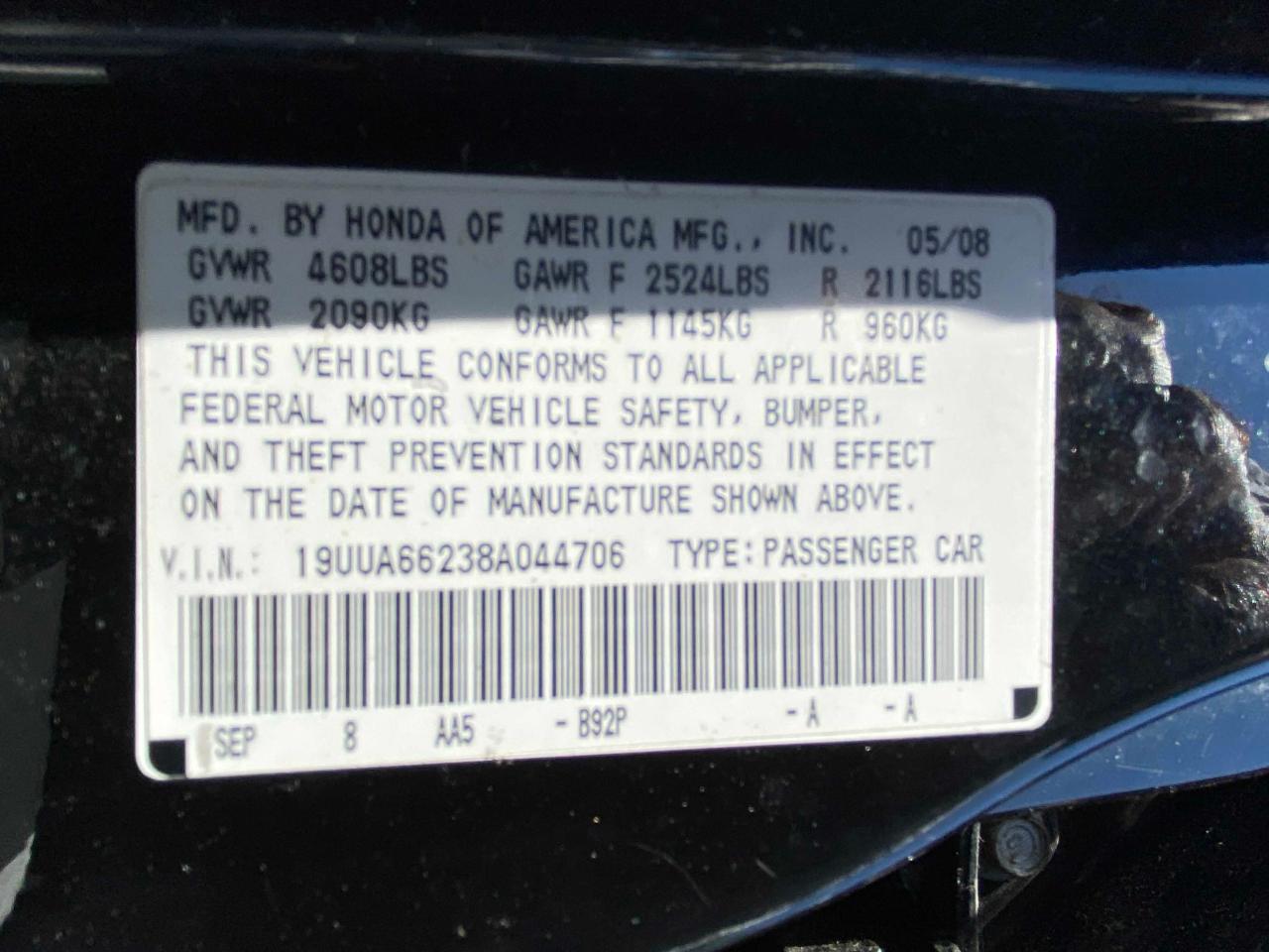 2008 ACURA TL - 19UUA66238A044706