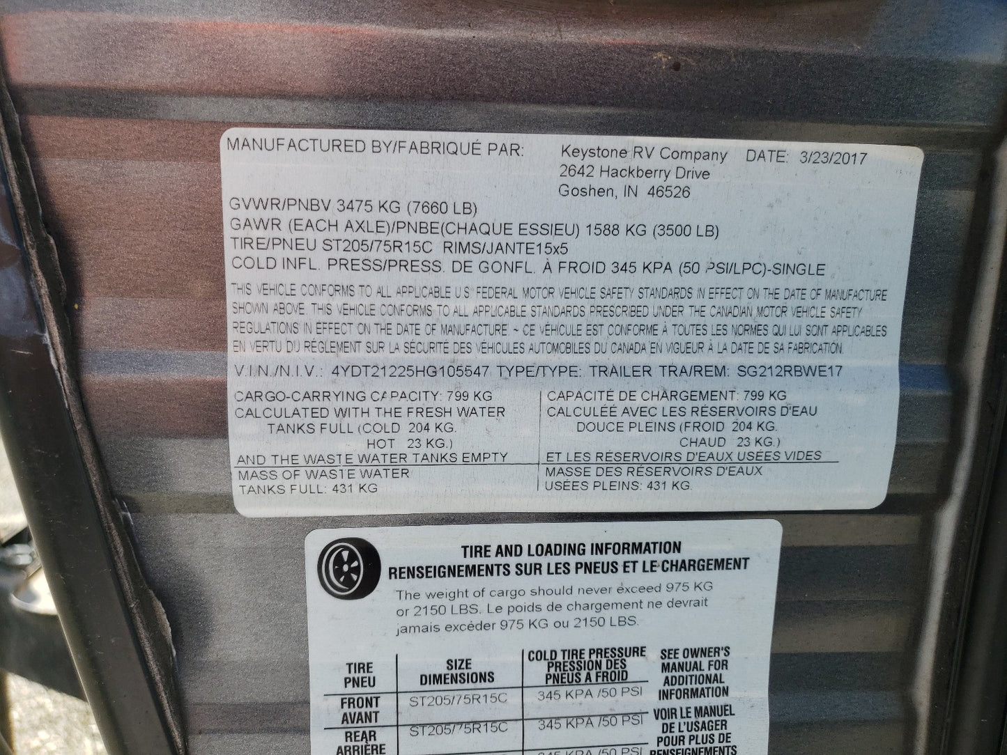 2017 KEYSTONE SPRINGDALE - 4YDT21225HG105547