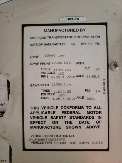 1999 INTERNATIONAL 3000 3000 - 1HVBJABN7XA021575