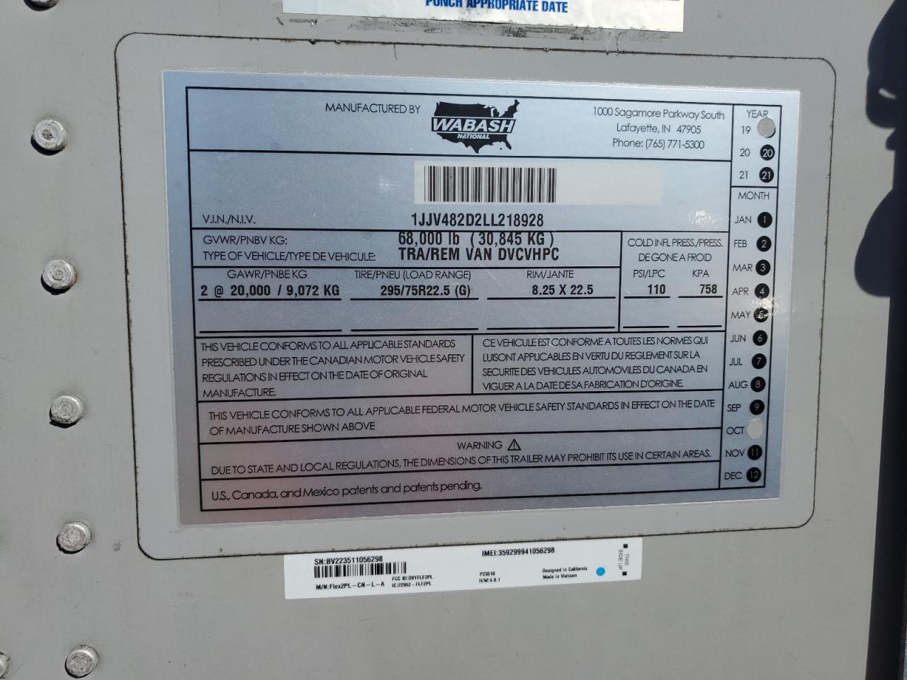 2020 WABASH TRAILER - 1JJV482D2LL218928