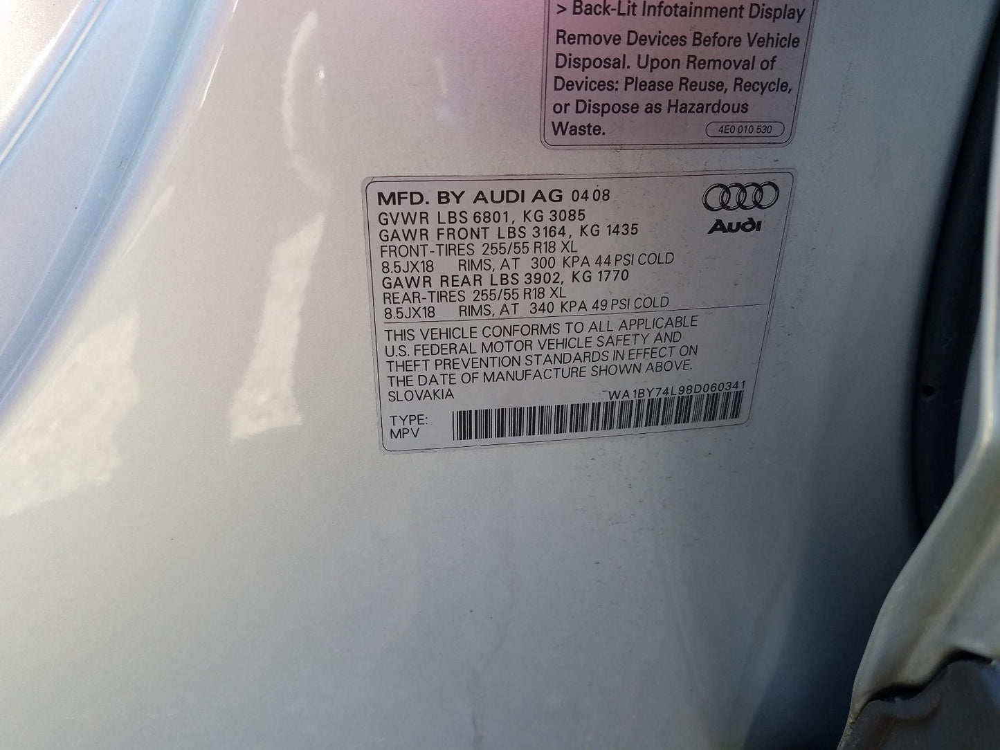 2008 AUDI Q7 3.6 QUA - WA1BY74L98D060341