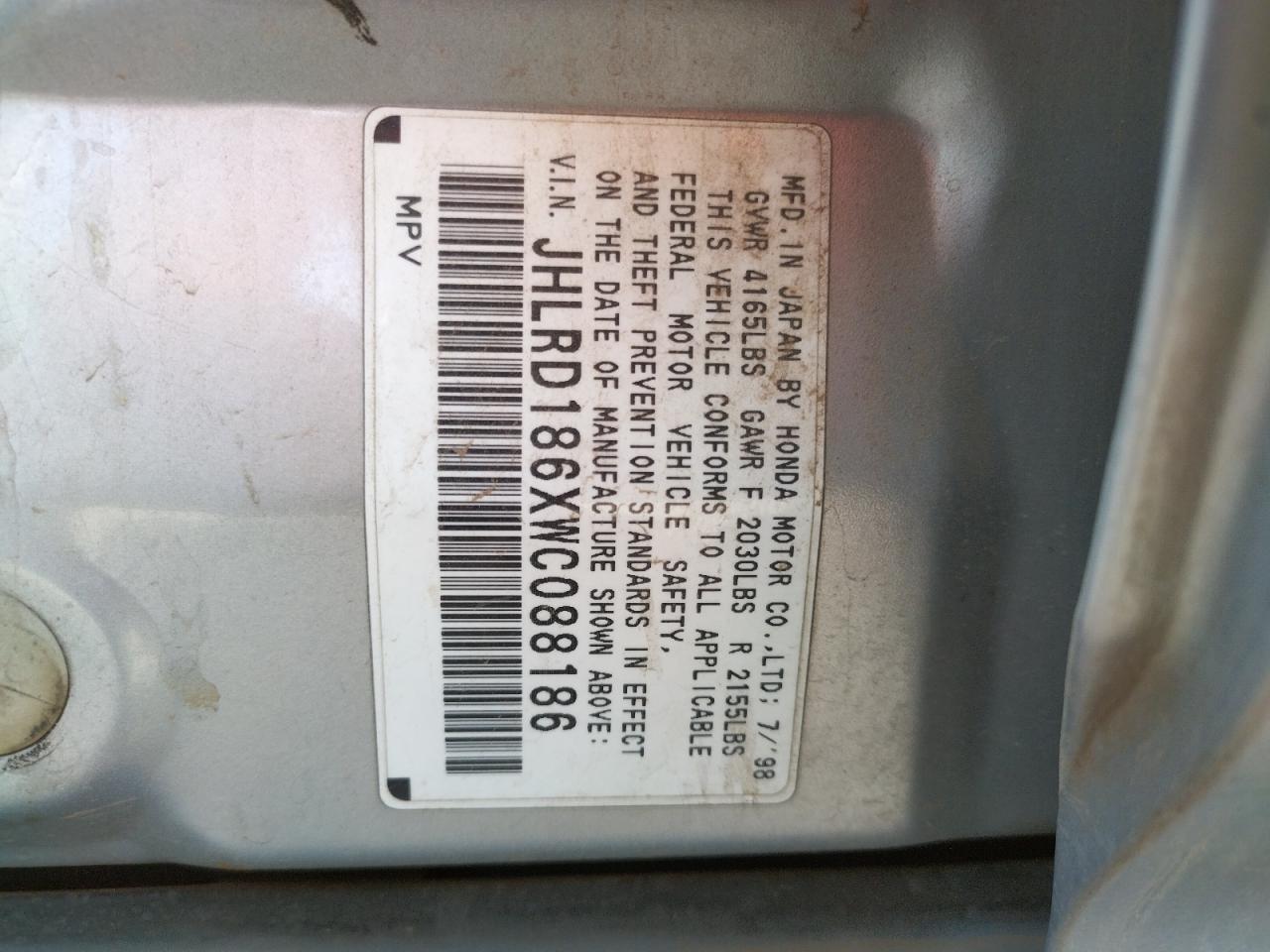 1998 HONDA CR-V EX - JHLRD186XWC088186