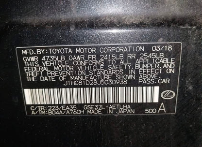 Lexus IS 350 2018 Black – 3.5L V6 RWD Sport Sedan | VIN: JTHC81D28J5030938