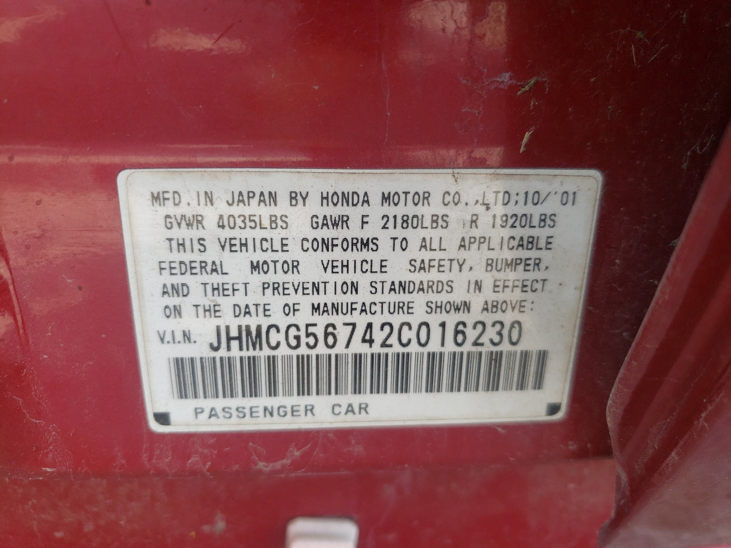 2002 HONDA ACCORD SE - JHMCG56742C016230