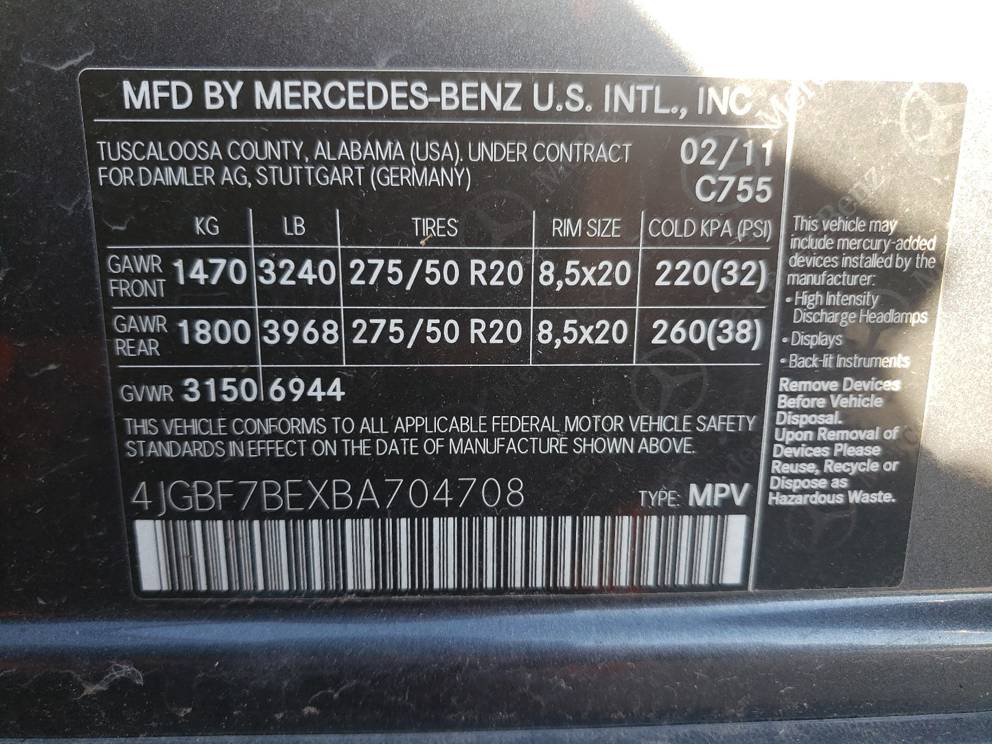 2011 MERCEDES-BENZ GL 450 4MA - 4JGBF7BEXBA704708