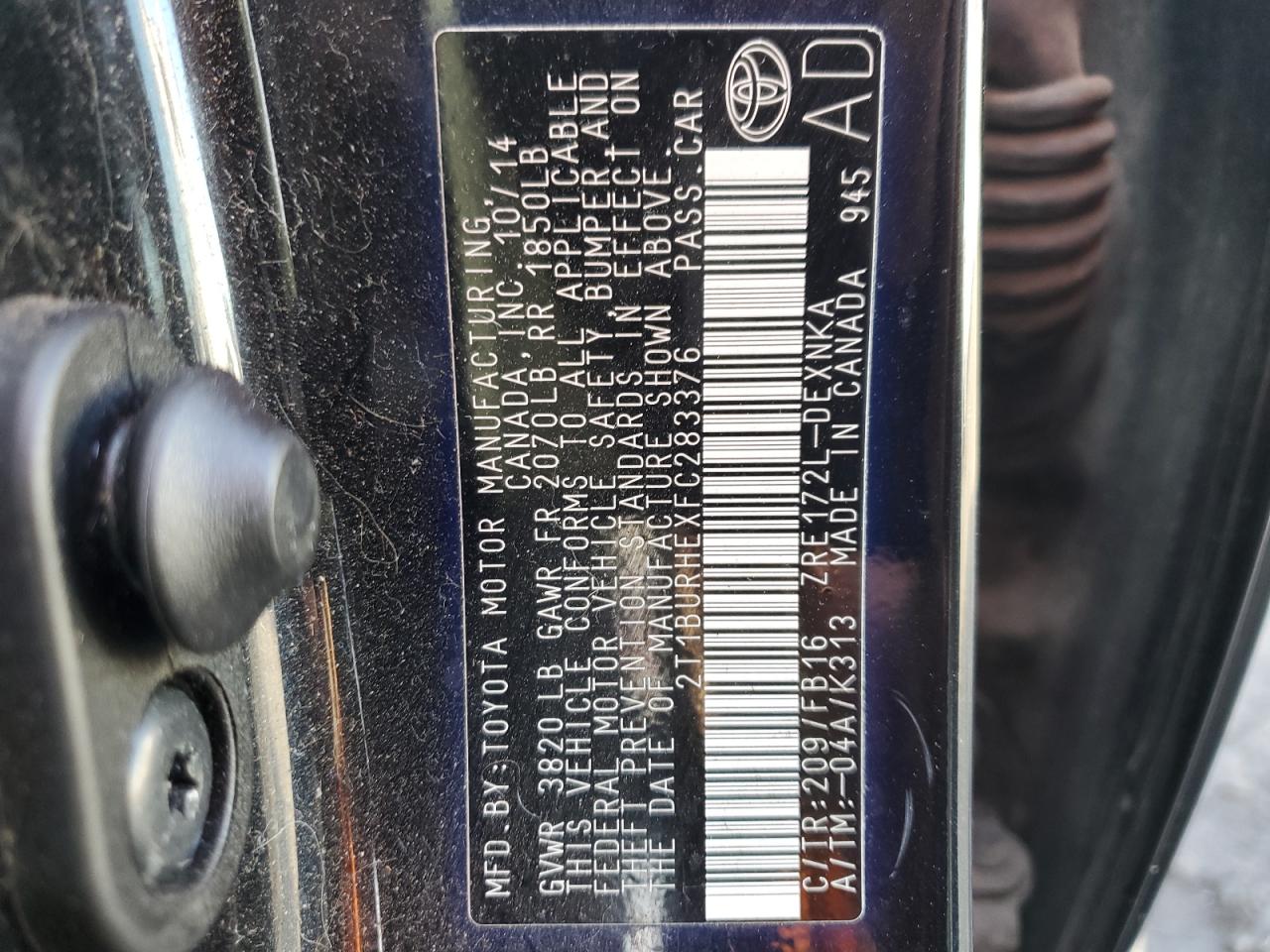 2015 TOYOTA COROLLA L - 2T1BURHEXFC283376