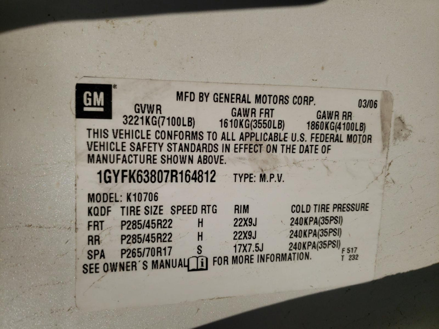 2007 CADILLAC ESCALADE L - 1GYFK63807R164812