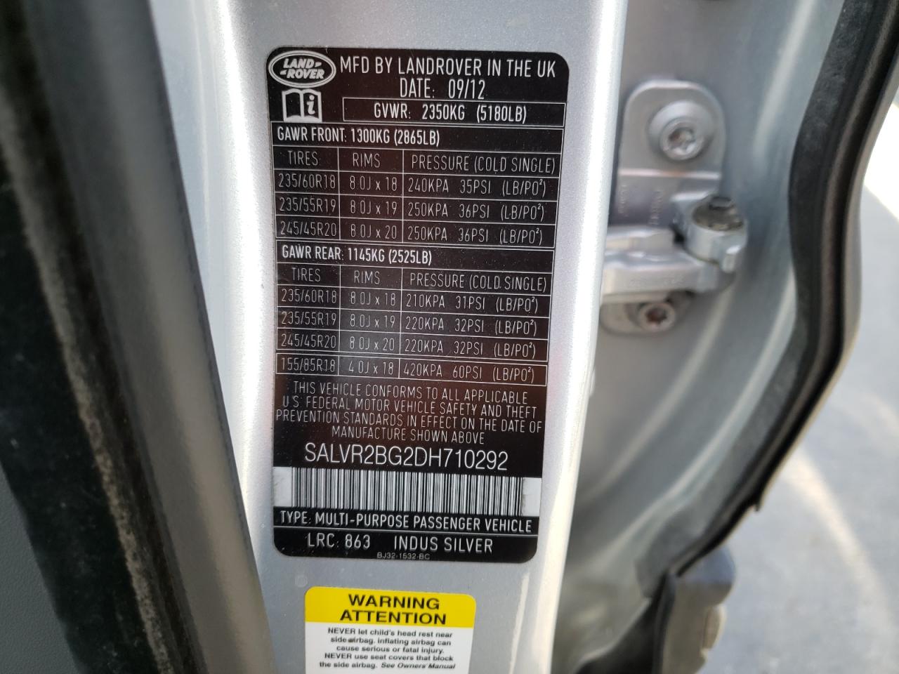 2013 LAND ROVER RANGE ROVE - SALVR2BG2DH710292